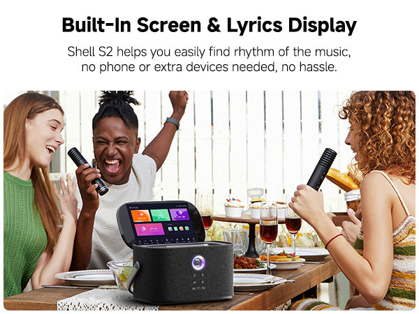 Ikarao Shell S2 karaoke machine with built-in screen and lyrics display, helping you find rhythm and enjoy music hassle-free without extra devices.