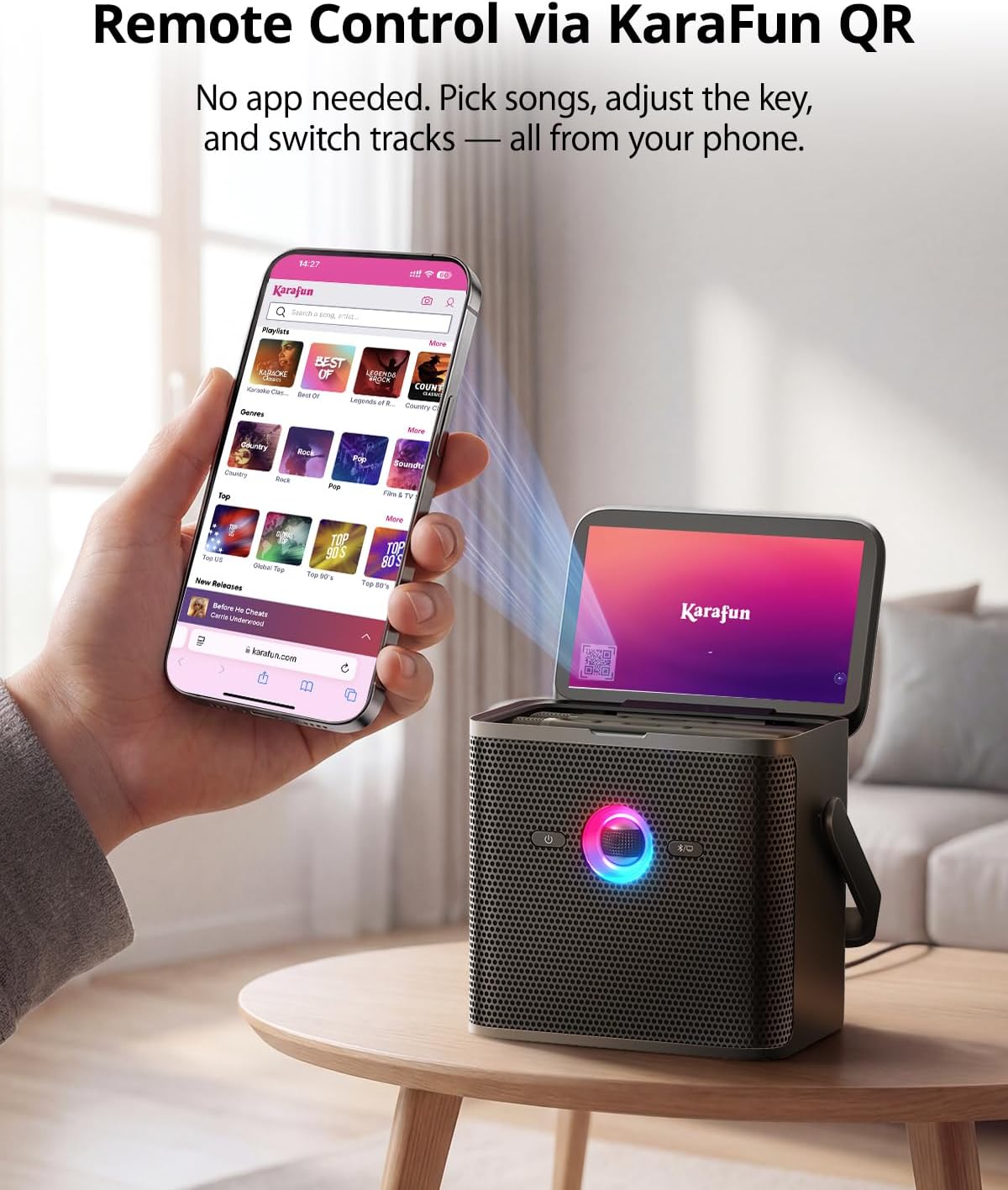 Ikarao Shell S3 PRO Karaoke Machine Bundle with Rechargeable Disco Ball Party Light for Adults & Kids, 7" Screen, 2 Wireless Microphones, 80W Speaker, Autotune & Echo, HDMI, 6-Month KaraFun