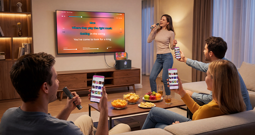 Friends singing while controlling KaraFun from their phones