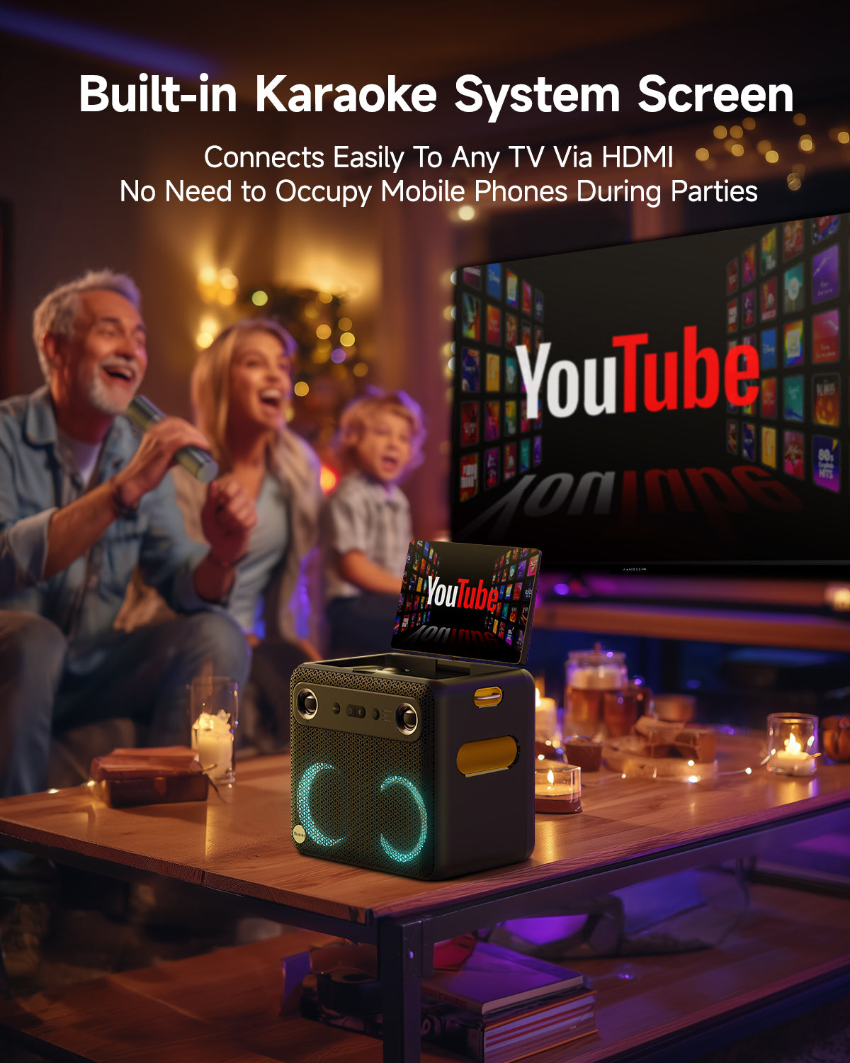 Ikarao Smart Karaoke Machine for Adults with Screen Lyrics Display,2 Wireless Mics,Portable Bluetooth Speaker for Music Party