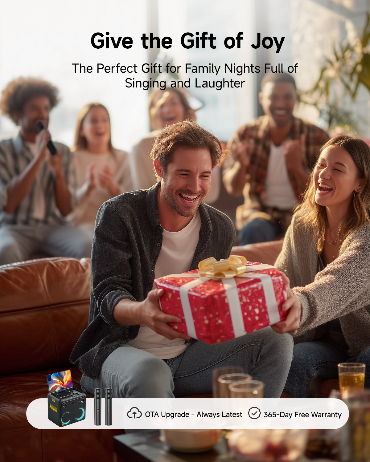 Ikarao Smart Karaoke Machine for Adults with Screen Lyrics Display,2 Wireless Mics,Portable Bluetooth Speaker for Music Party