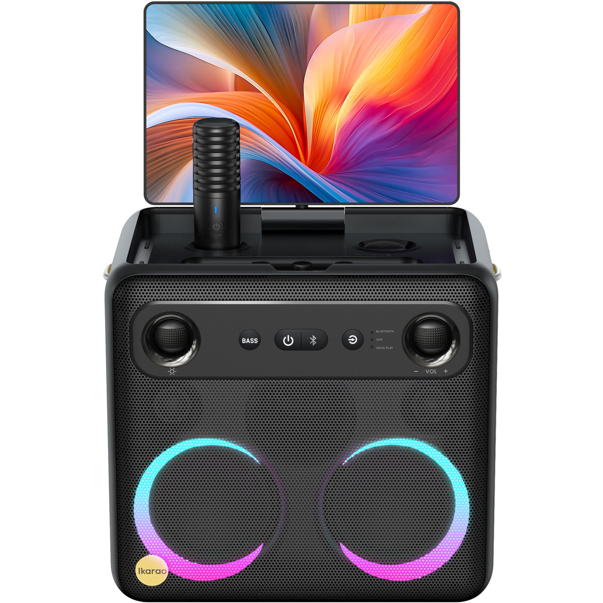 Ikarao Smart Karaoke Machine for Adults with Screen Lyrics Display,2 Wireless Mics,Portable Bluetooth Speaker for Music Party