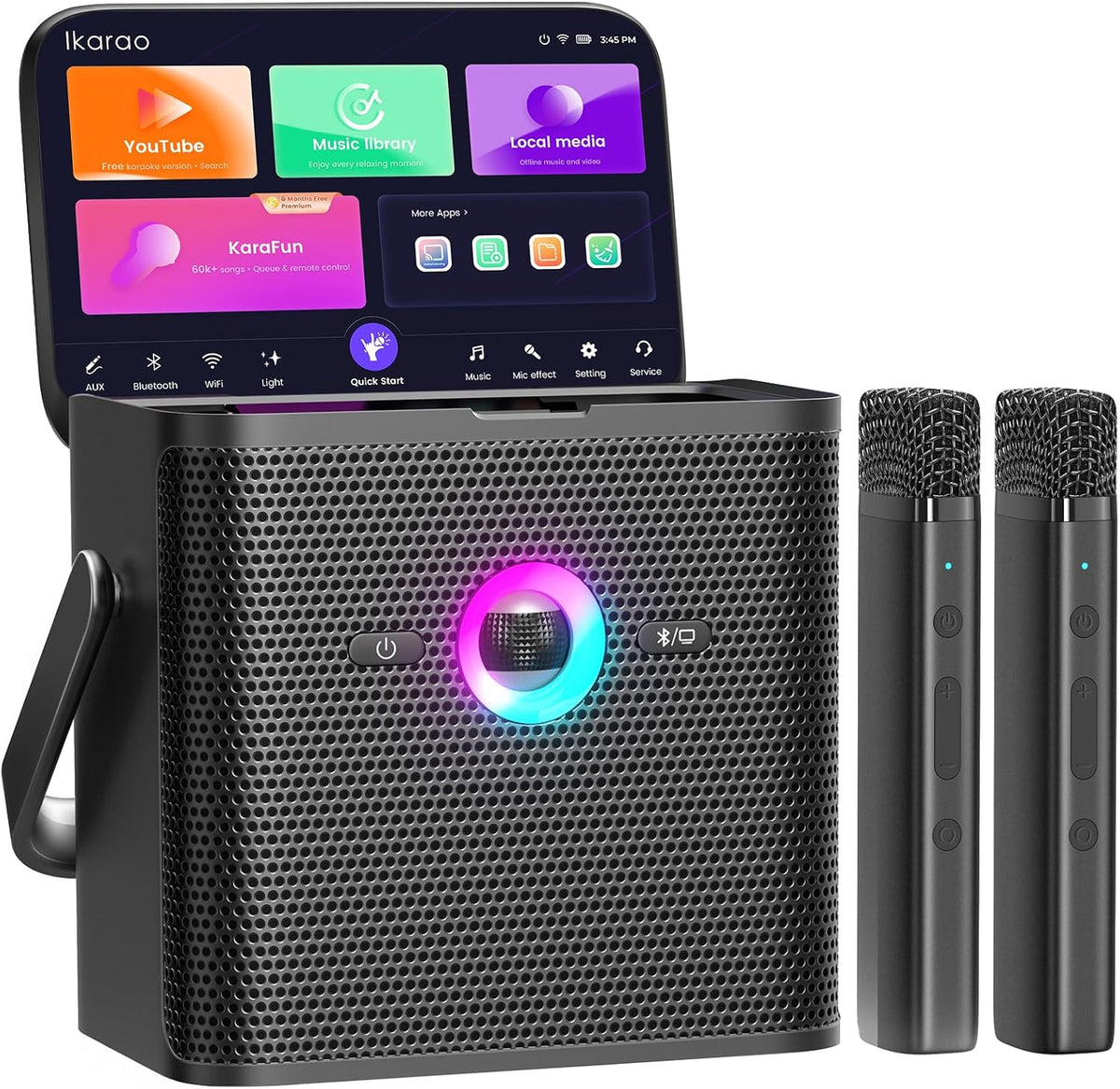 Ikarao Karaoke Machine for Kids & Adults, with Lyrics Screen, 2 Wireless Mics, Autotune & Echo, HDMI Connect to TV, Portable Speaker for Home, Outdoor