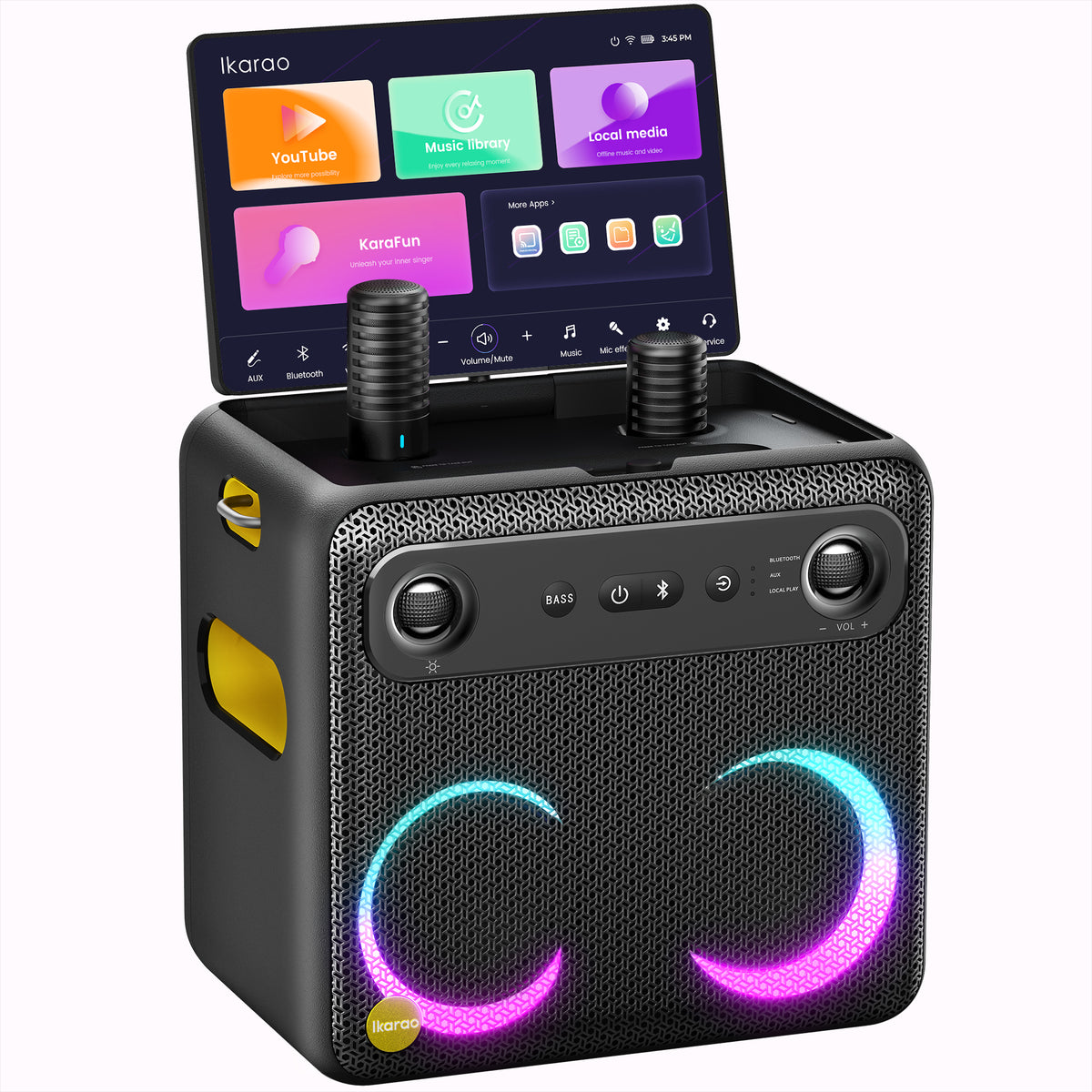 Ikarao Smart Karaoke Machine for Adults with Screen Lyrics Display,2 Wireless Mics,Portable Bluetooth Speaker for Music Party