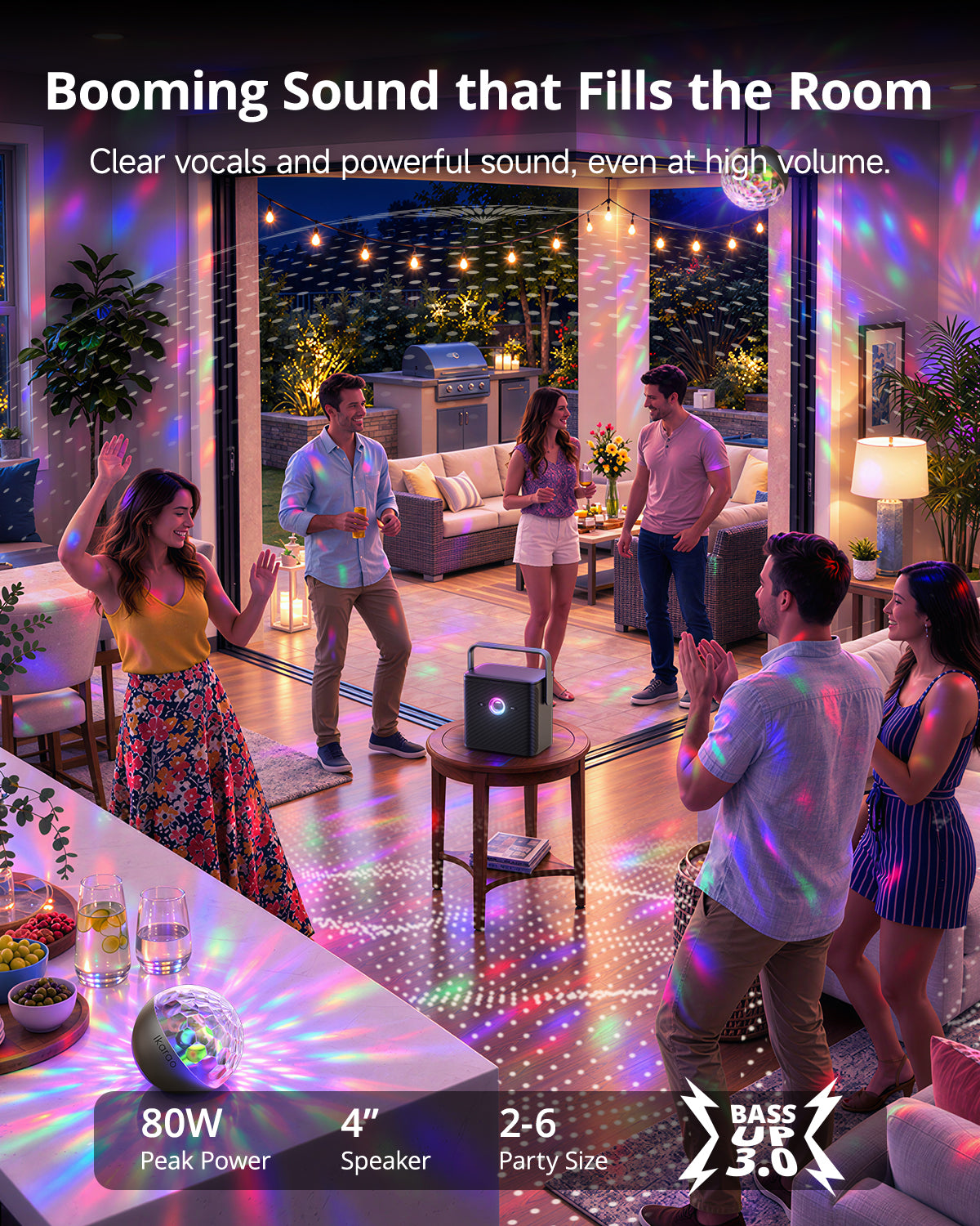 Ikarao Shell S3 PRO Karaoke Machine Bundle with Rechargeable Disco Ball Party Light for Adults & Kids, 7" Screen, 2 Wireless Microphones, 80W Speaker, Autotune & Echo, HDMI, 6-Month KaraFun