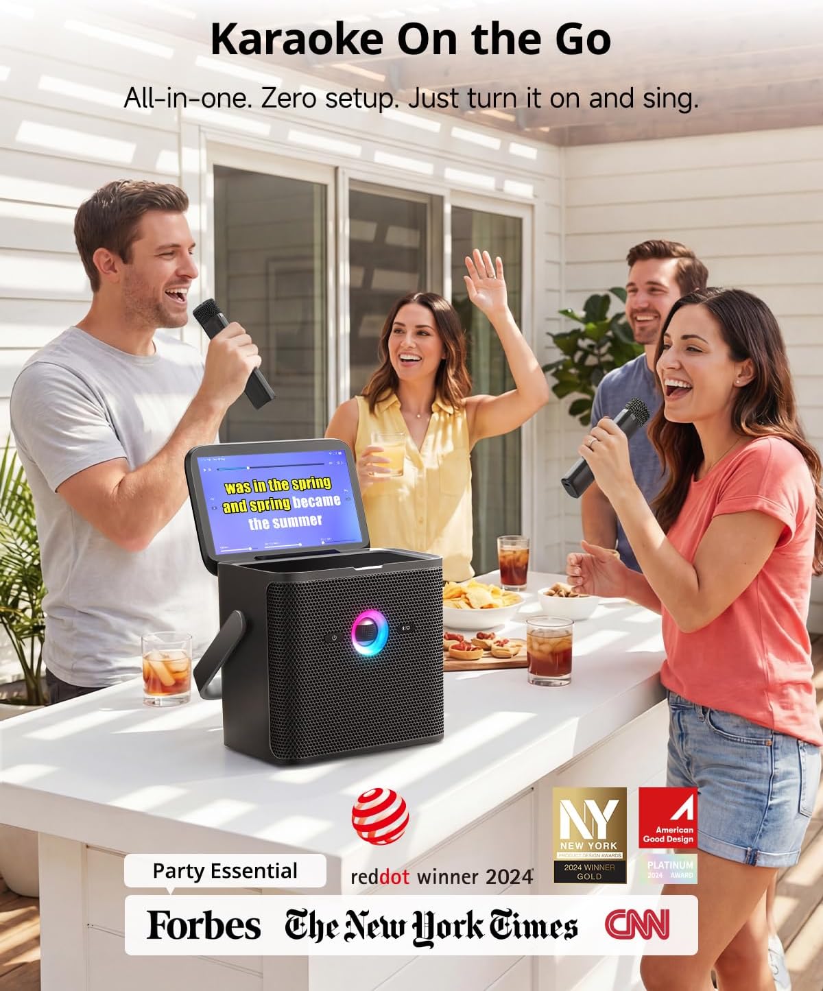 Ikarao Karaoke Machine for Kids & Adults, with Lyrics Screen, 2 Wireless Mics, Autotune & Echo, HDMI Connect to TV, Portable Speaker for Home, Outdoor