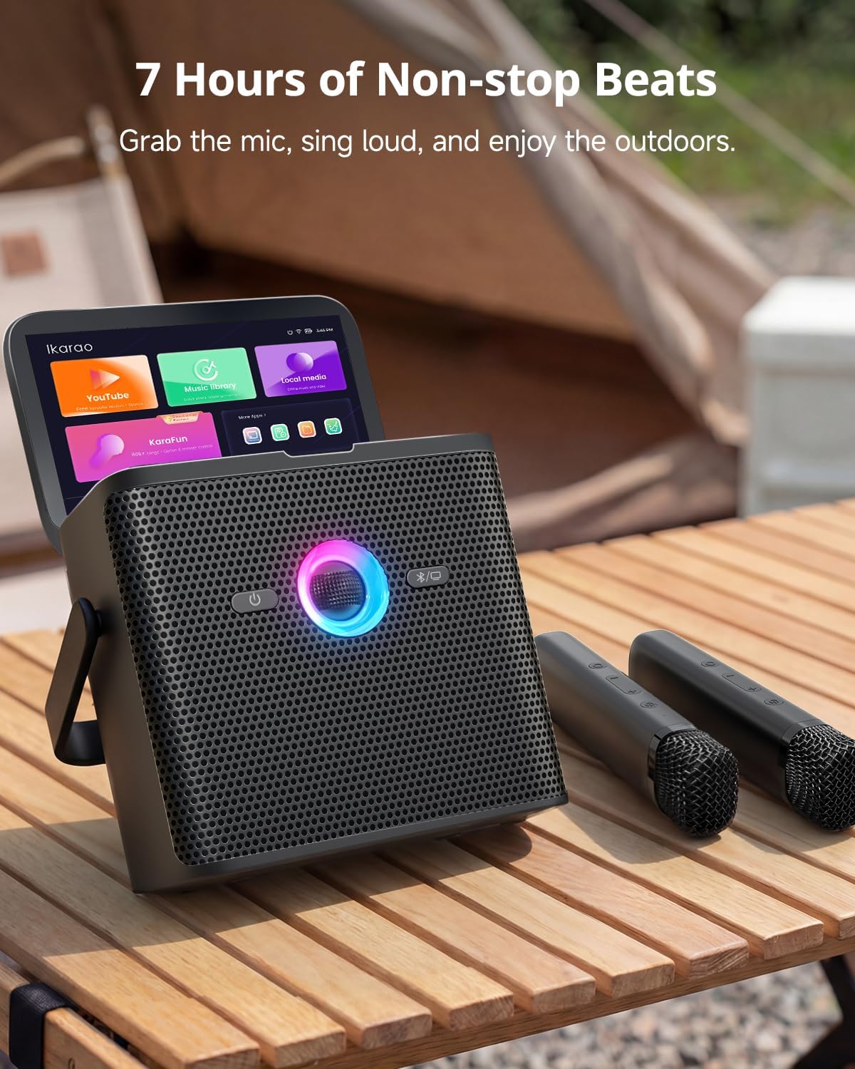 Ikarao Karaoke Machine for Kids & Adults, with Lyrics Screen, 2 Wireless Mics, Autotune & Echo, HDMI Connect to TV, Portable Speaker for Home, Outdoor