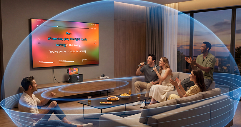 Karaoke filling a living room with sound