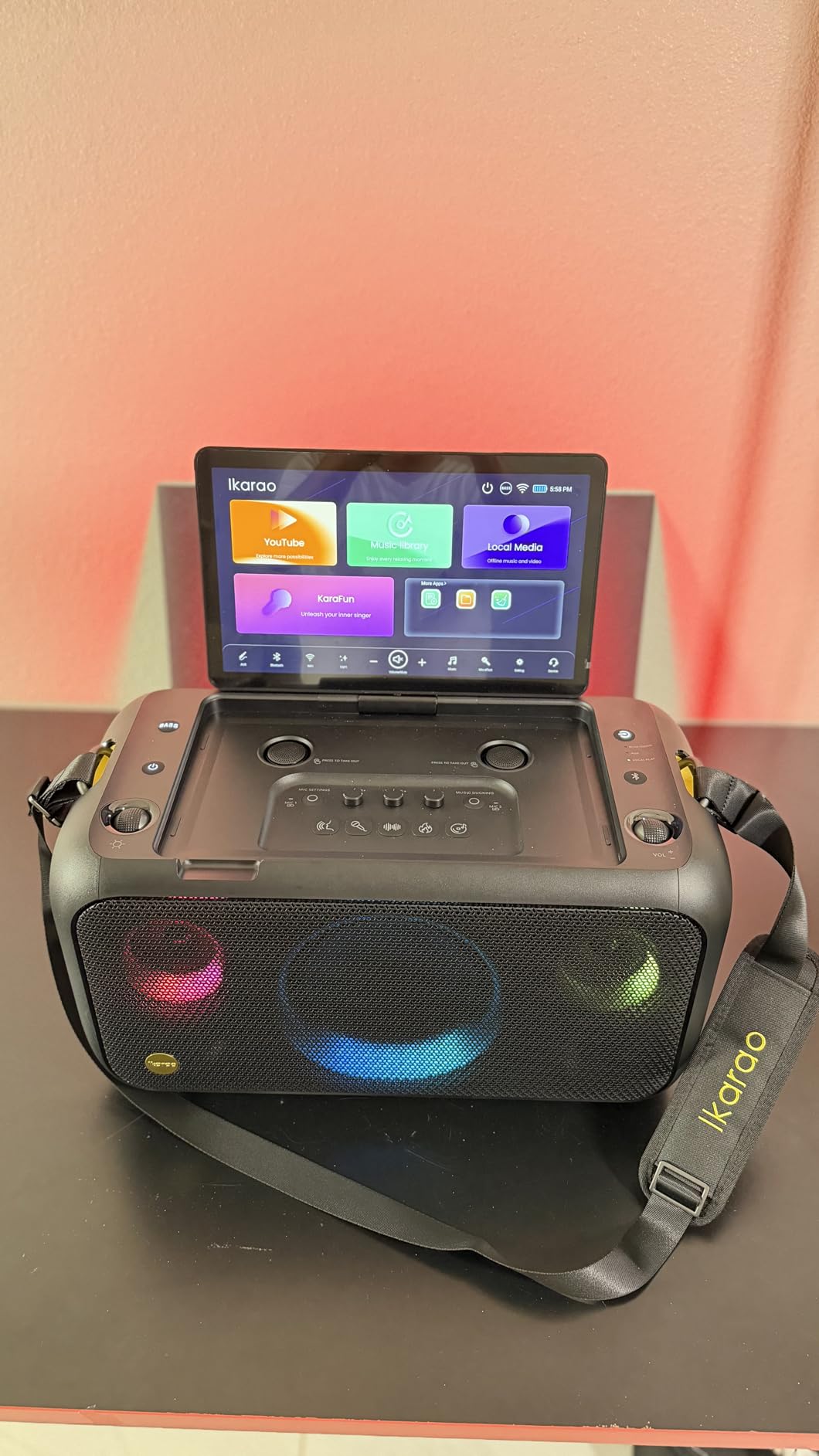 Customer photo of the Ikarao Break X1 karaoke machine with its screen open