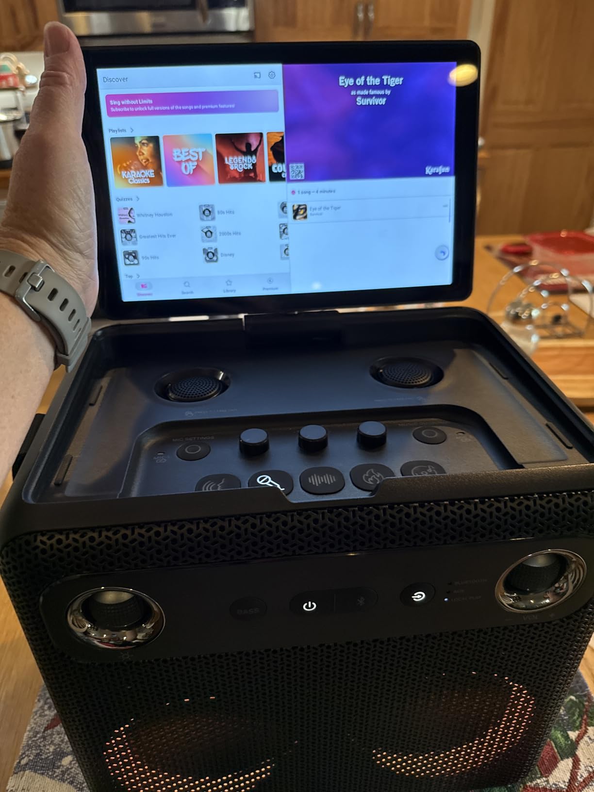 Customer photo of the Ikarao Break X2 showing KaraFun on the built-in screen